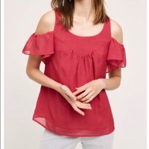 Anthropologie Red Cold Shoulder Top Size 14